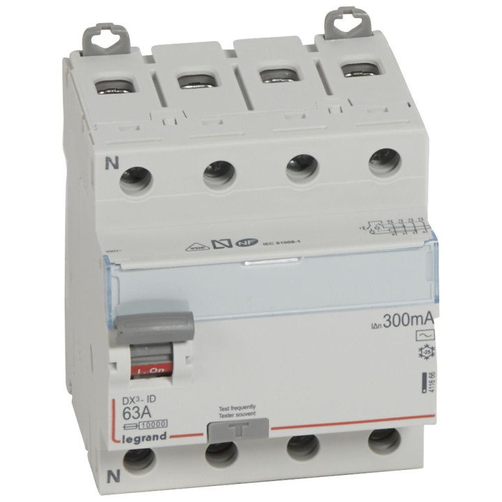 Legrand - Inter diff DX3 - ID 4P 63A - 300mA - AC - Réf : 411666