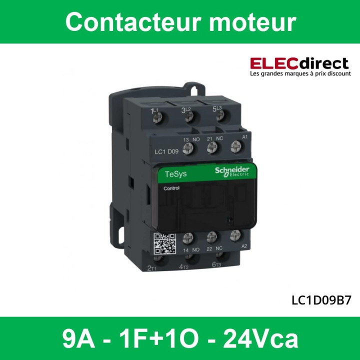 Schneider Tesys - Contacteur moteur - 9A - 1F+1O - 24Vca - LC1D09B7