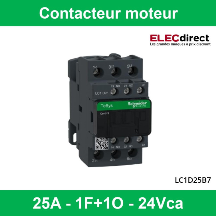 Schneider Tesys - Contacteur moteur - 25A - 1F+1O - 24Vca - LC1D25B7