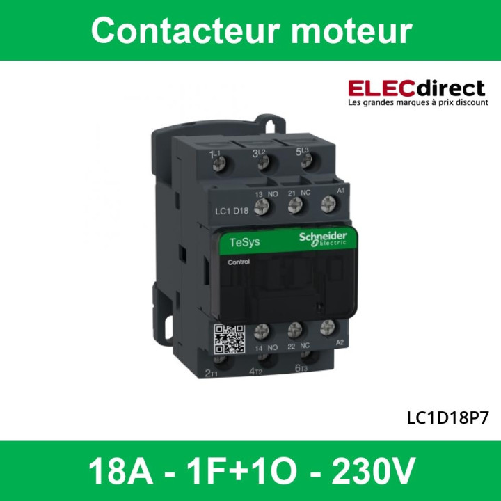 Schneider Tesys - Contacteur moteur - 18A - 1F+1O - 230V - LC1D18P7