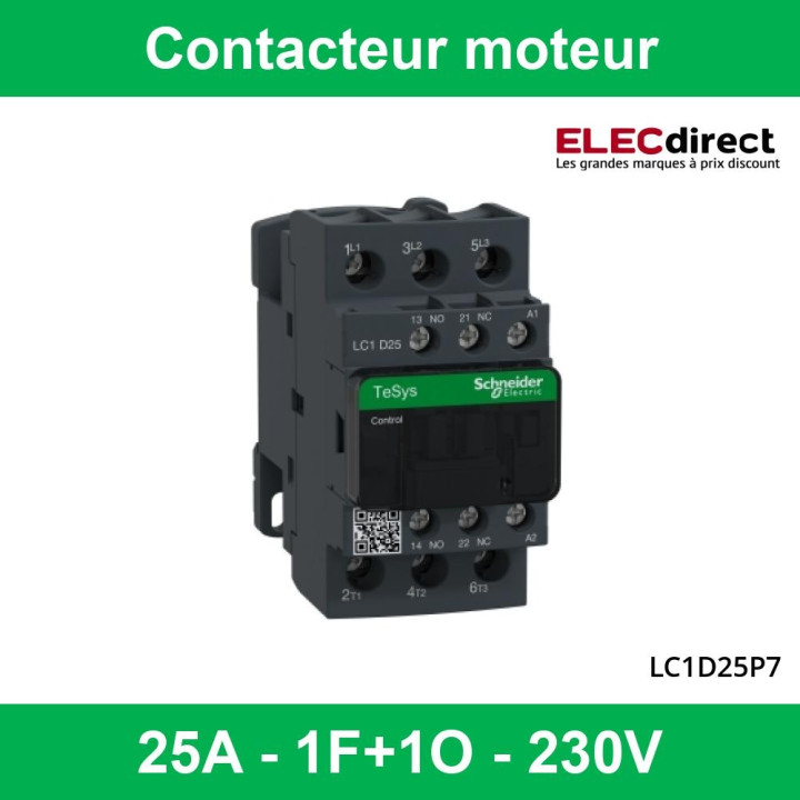 Schneider Tesys - Contacteur moteur - 25A - 1F+1O - 230V - LC1D25P7