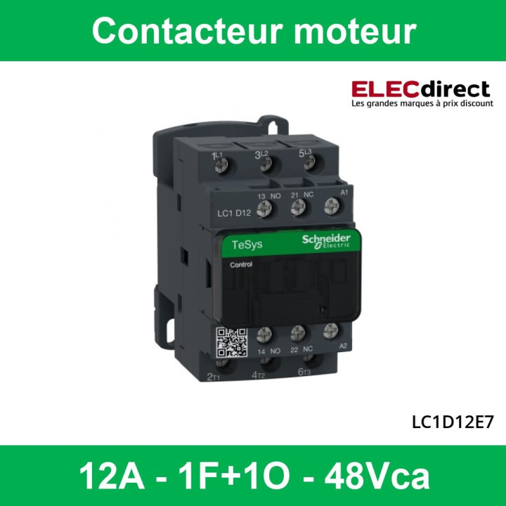 Schneider Tesys - Contacteur moteur - 12A - 1F+1O - 48Vca - LC1D12E7