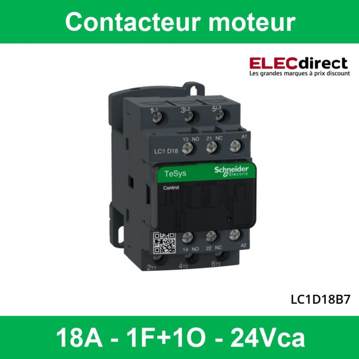 Schneider Tesys - Contacteur moteur - 18A - 1F+1O - 24Vca - LC1D18B7
