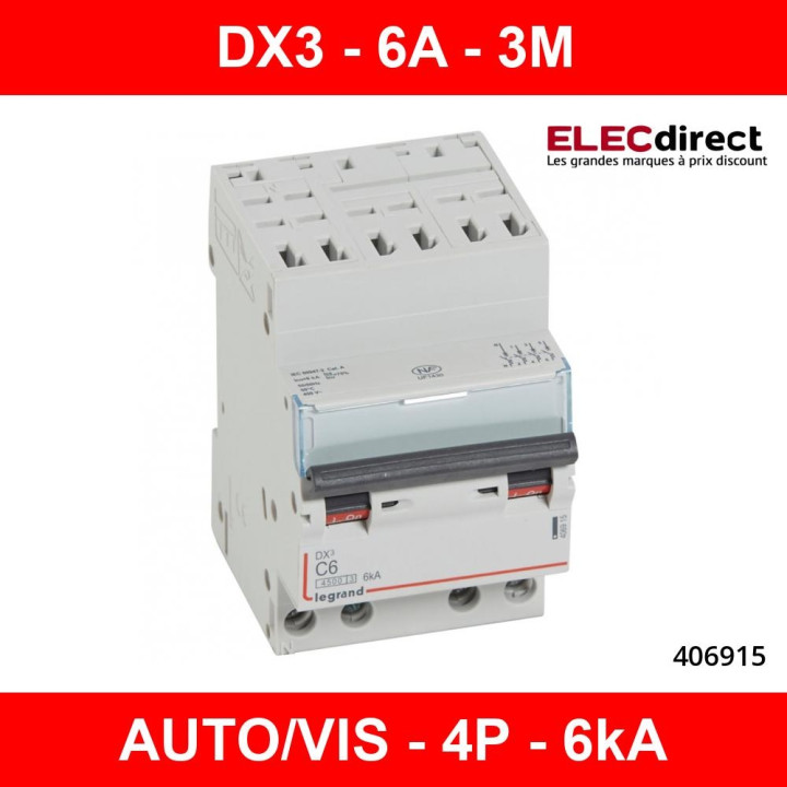 Legrand - Disjoncteur DNX3 6A AUTO/VIS - Tétrapolaire - Courbe C - Réf : 406915