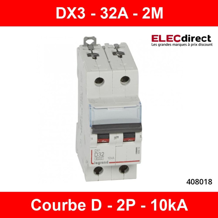 Legrand - Disjoncteur bipolaire DX3  32A - 10kA - courbe D - 408018