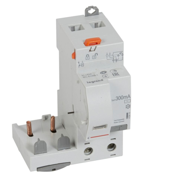 Legrand - Bloc diff adapt DX³-Vis-2P-230/400 V~-63 A-type AC-300 mA-disj 1 mod/pôle - 410414