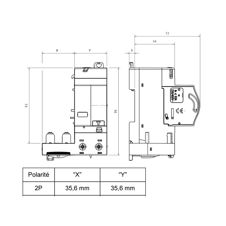 Legrand - Bloc diff adapt DX³-Vis-2P-230/400 V~-63 A-type AC-300 mA-disj 1 mod/pôle - 410414
