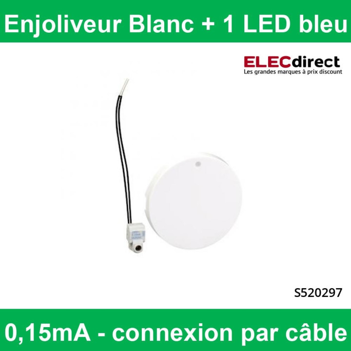 Schneider Odace - enjoliveur Blanc livré avec 1 LED bleu 0,15 mA connexion par câble - Réf : S520297