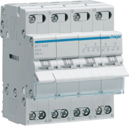 Hager - Inverseur modulaire - 4P - 40A - point commun amont - I-0-II - SFT440