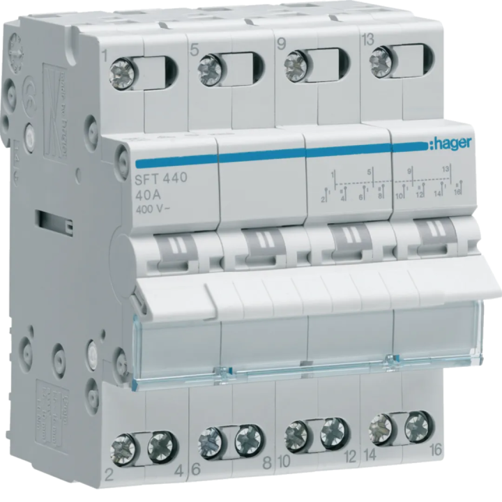 Hager - Inverseur modulaire - 4P - 40A - point commun amont - I-0-II - SFT440