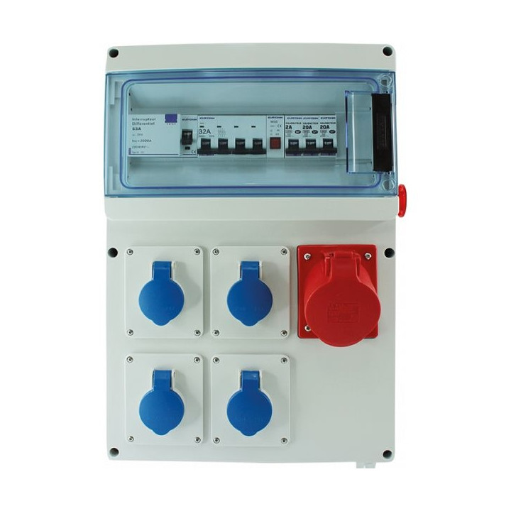 Eur'Ohm - Coffret de chantier IP55 - 4 prises 2P+T - 3P+N+T - 32A - Réf : 19211