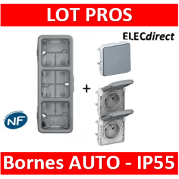 Legrand Plexo - Boîtier 3 postes verticaux - IP55/IK07 + 2 PC 2P+T 16A + V.V. - 069679+069563+069511