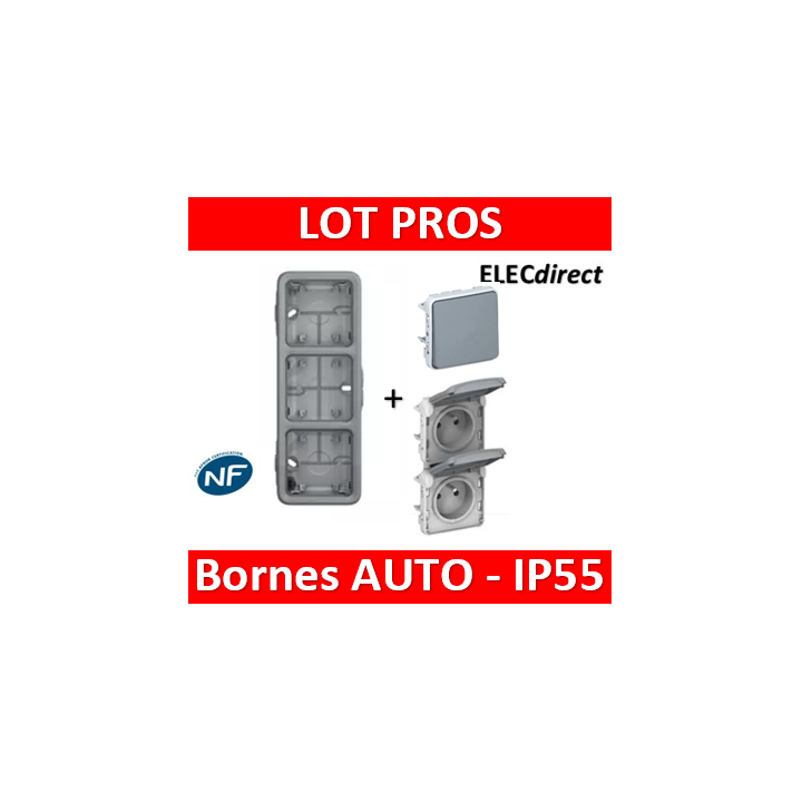 Legrand Plexo - Boîtier 3 postes verticaux - IP55/IK07 + 2 PC 2P+T 16A + V.V. - 069679+069563+069511