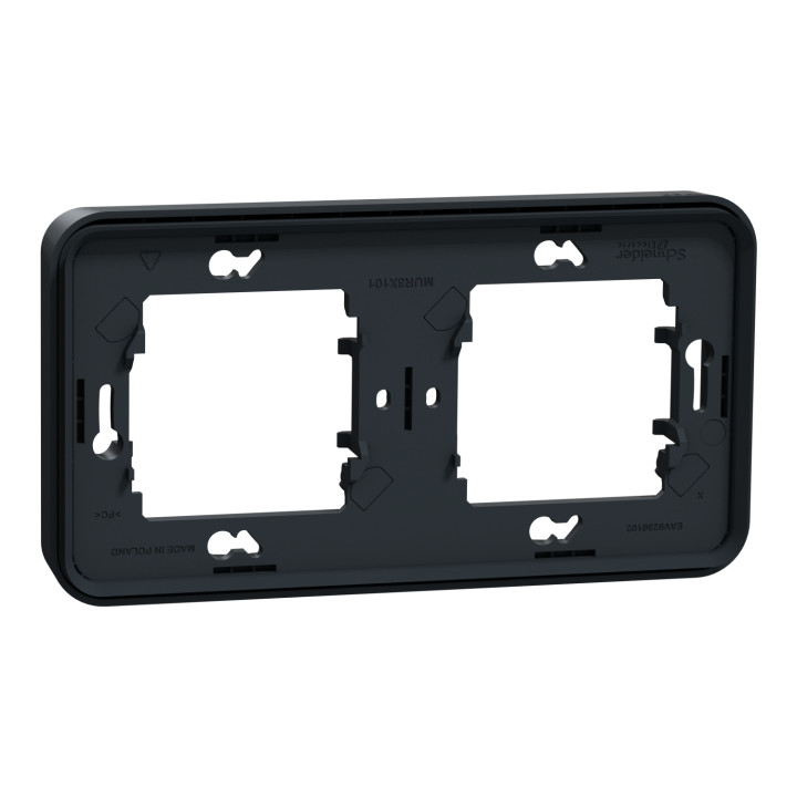 Schneider - Mureva Styl - Cadre 2 postes horizontal - encastré - IP55 - IK08 - gris - Réf : MUR34101