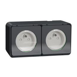 Schneider - Mureva Styl - Double prise 2P+T précâblée horizontale - saillie - IP55 - IK08 - connexion auto - gris - MUR36028