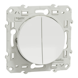 Schneider - Odace - Interrupteur double va et vient - Blanc - 10A - 250V - Bornes auto - Réf : S520214