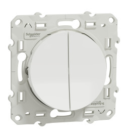Schneider - Odace - Interrupteur double va et vient - Blanc - 10A - 250V - Bornes auto - Réf : S520214