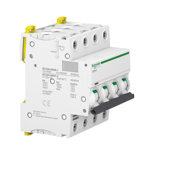 Schneider - Acti9 - iC60N - Disjoncteur - 4P - 63A - 6kA - courbe D - Réf : A9F75463