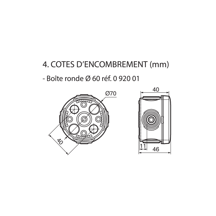 Legrand - Boîte de dérivation étanche IP55 - D.60 - Réf : 092001
