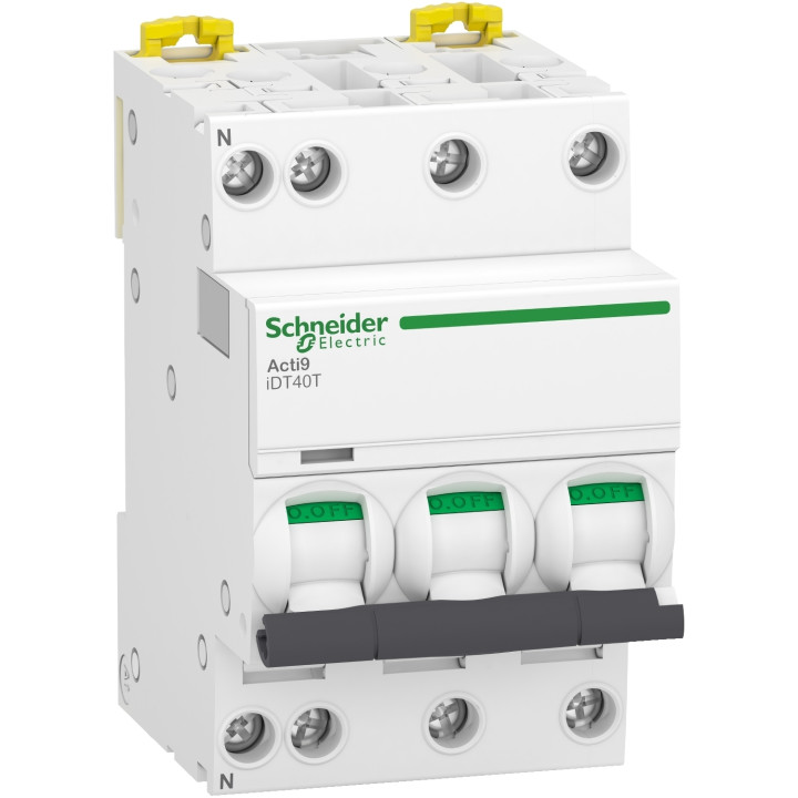 Schneider - Acti9 IDT40T - disjoncteur modulaire - 3p+n - 20A - courbe D - 4500A/6KA - A9P32720