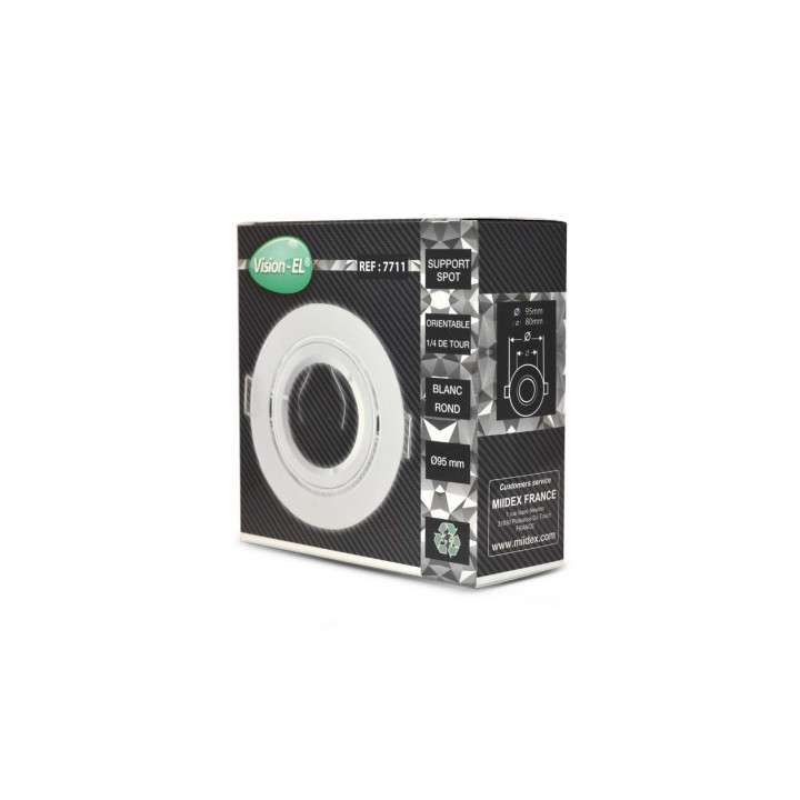 Miidex - Support de spot encastré - Rond - Orientable - Blanc - Ø95 mm - Réf : 7711