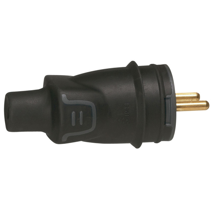 Legrand - Fiche 2P+T 16A 230V - caout - IP44 / IK08 - sortie droite - Réf : 050445