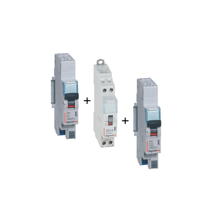 Legrand - LOT  - Contacteur CX3 J/N heures creuses + disjoncteur 2A DNX3 + disjoncteur 20A DNX3 - 412558+406780+406784