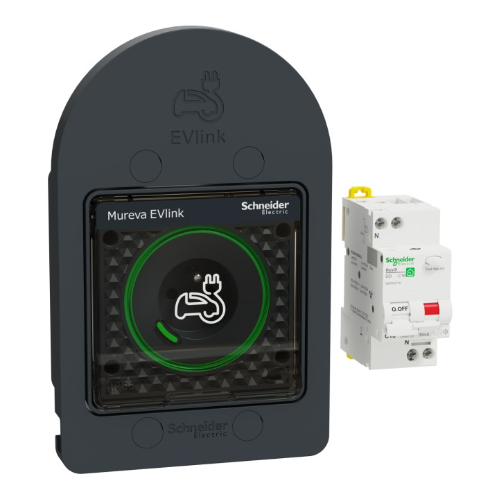 Schneider - Mureva - Kit prise saillie de recharge véhicule électrique + Disjoncteur différentiel 16A  - Réf : MUR36016
