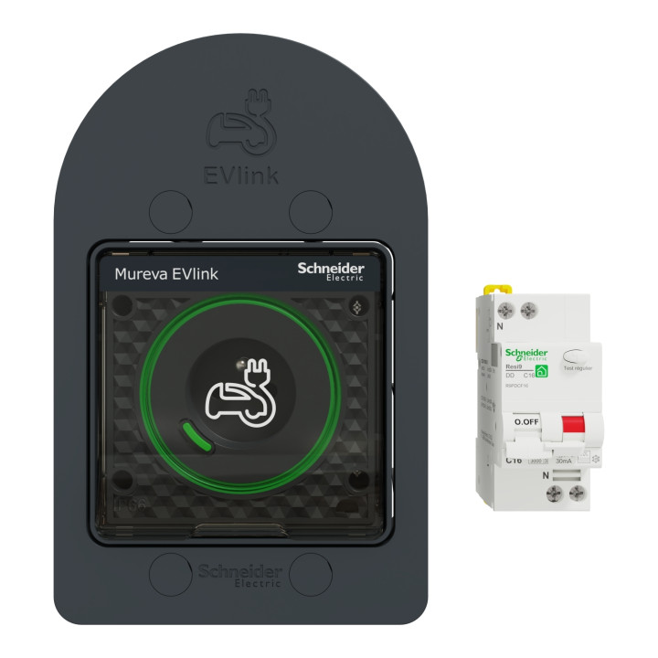 Schneider - Mureva - Kit prise saillie de recharge véhicule électrique + Disjoncteur différentiel 20A  - Réf.: MUR36016