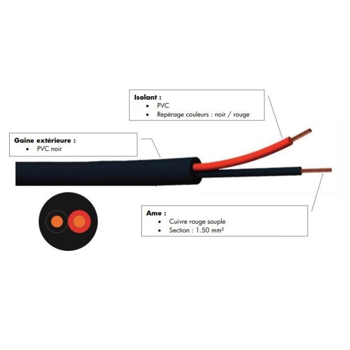 CAE - Câble audio - haut parleur - souple - 2 x 1.5mm2 - 100m - Réf : FHP2151