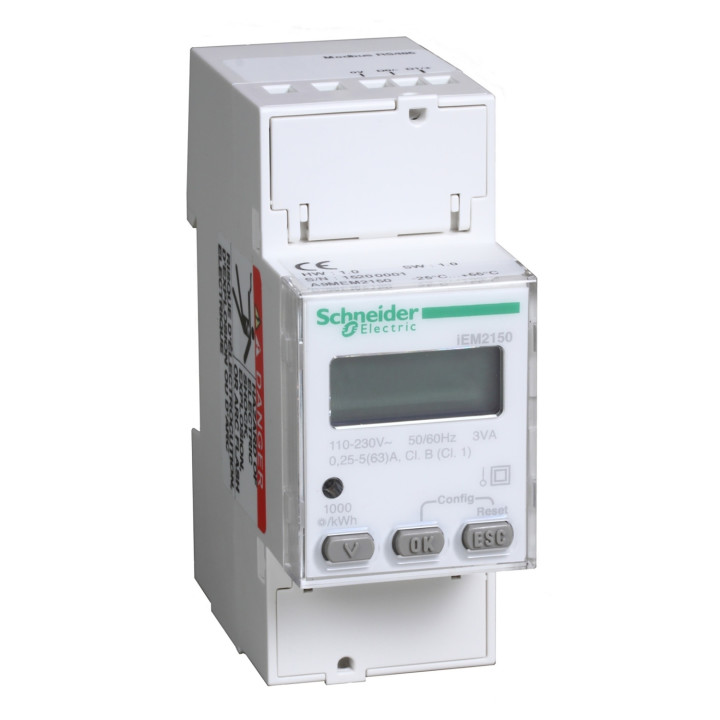 Schneider - Acti9 iEM - compteur d'énergie mono - 63A - afficheur Modbus - A9MEM2150