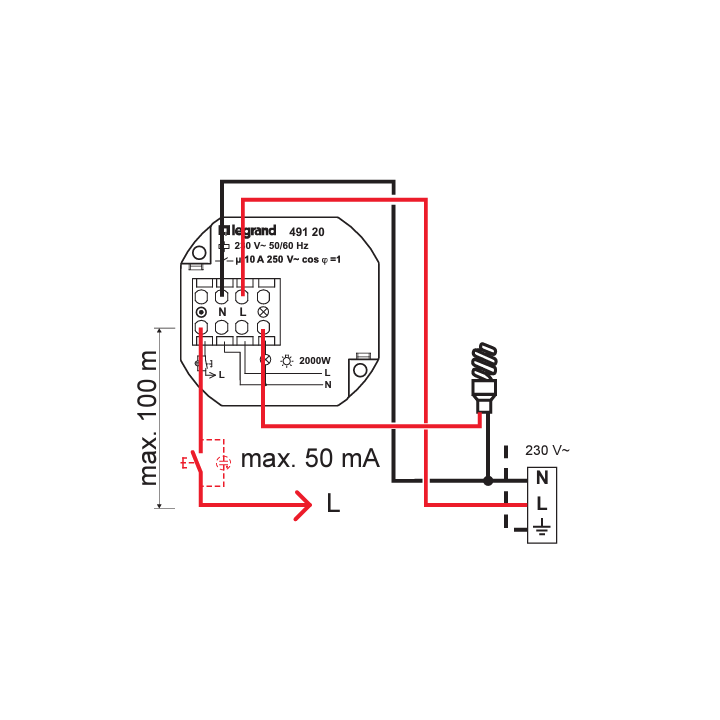 Legrand - Télérupteur encastrable 10A - 250V - Silencieux - BP à la phase - Réf : 049120