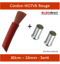 Cordon de 0.80M de 16mm² souple Rouge + Embout - Réf : VK16ROUGE80CM