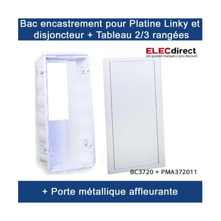 Cofrelec - Bac d'encastrement pour platine et tableau 2R ou 3 rangées + Porte métal affleurante - Réf : BC3720+PMA372011