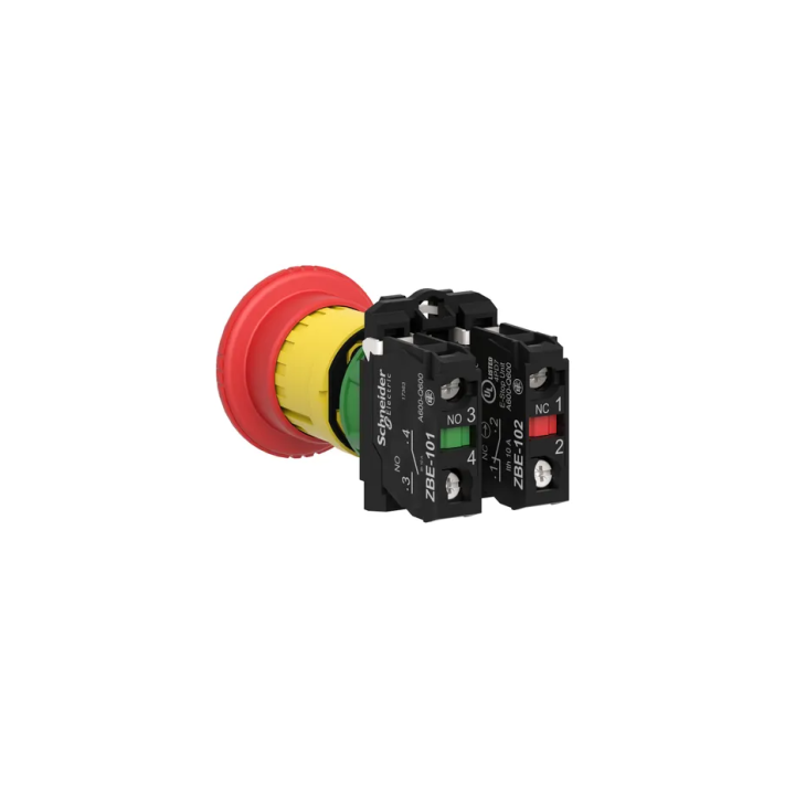 Schneider - Harmony arrêt d'urgence rouge Ø22 tête Ø 40 tourner pourdéverrouiller 1O+1F - Réf : XB5AS8445