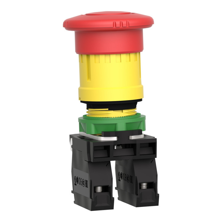 Schneider - Harmony arrêt d'urgence rouge Ø22 tête Ø 40 tourner pourdéverrouiller 1O+1F - Réf : XB5AS8445