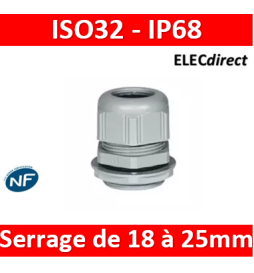 Legrand - Presse-étoupe plastique - IP68 - ISO 32 - RAL 7001 - 098006