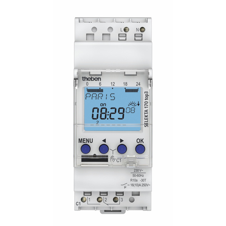 Theben - SELEKTA 170 top3 - Interrupteur astronomique modulaire 1NO+1NF duofix 16 A - Réf : 1700130