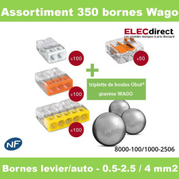 WAGO - Assortiment bornes 350 pièces + Triplette de boules de pétanque Obut® - Réf. : WAGOBUT