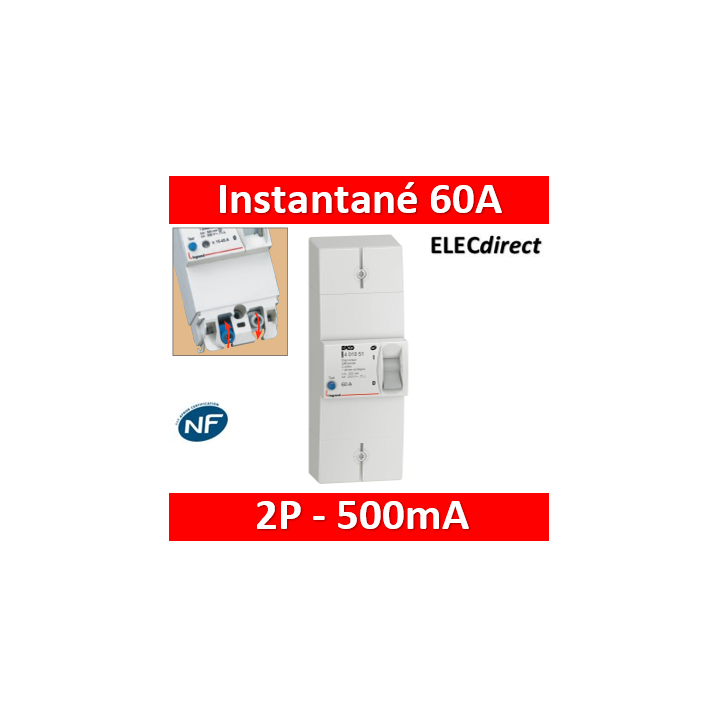 Legrand - Disjoncteur de branchement EDF - bipolaire - 60A instantané - 500MA - Réf.: 401051