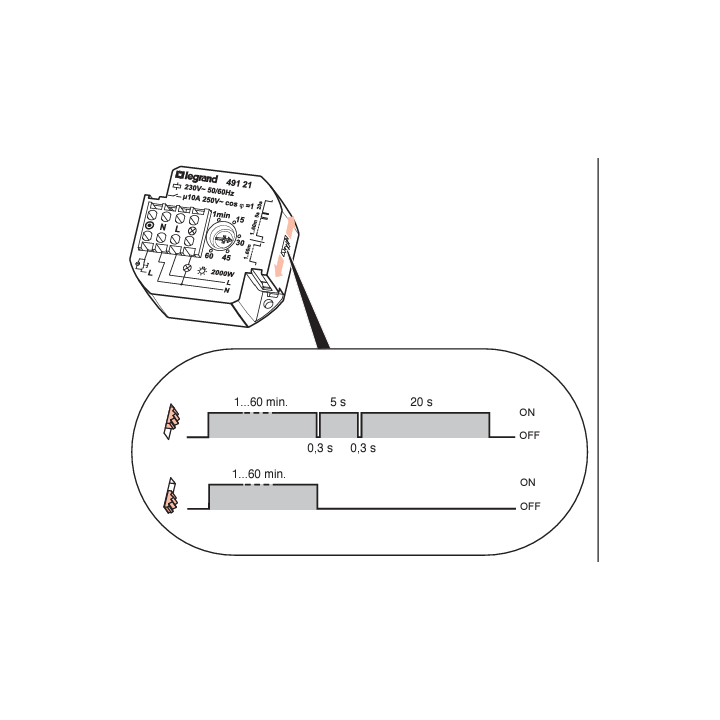 Legrand - Télérupteur unipolaire 10AX 230V~ avec minuterie - 049121