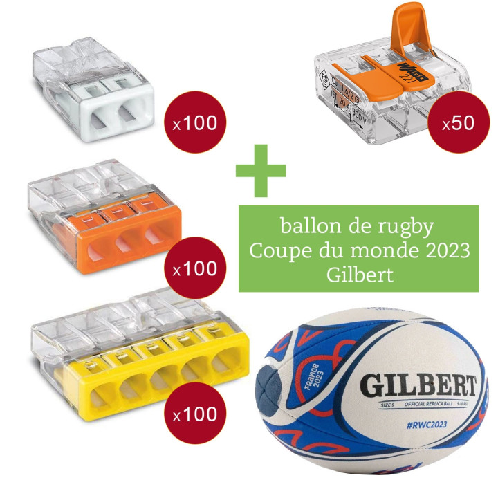 WAGO - Assortiment bornes 350 pièces + Ballon de rugby France 2023 - Réf. : 8000-100/1000-2516