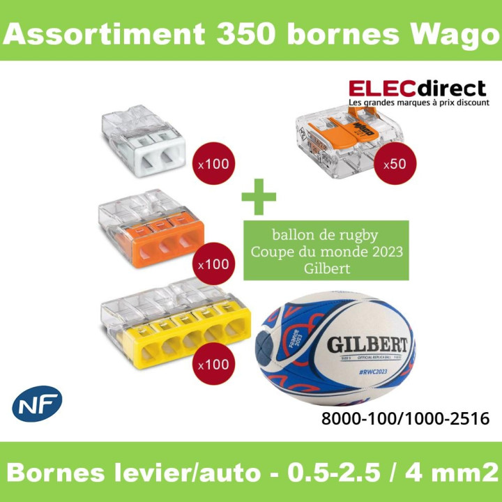 WAGO - Assortiment bornes 350 pièces + Ballon de rugby France 2023 - Réf. : 8000-100/1000-2516