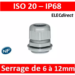 Legrand - Presse-étoupe plastique - IP68 - ISO 20 - RAL 7001 - 098003