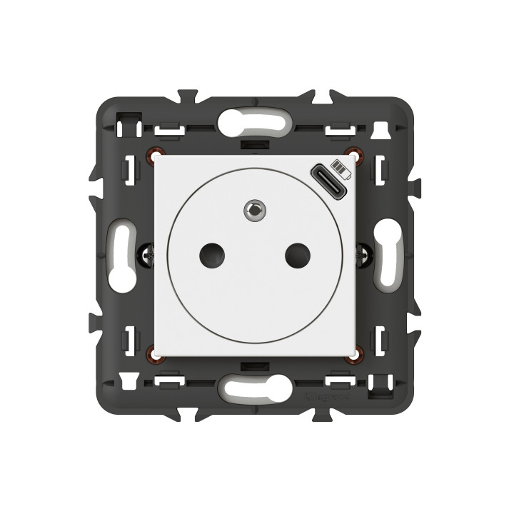 Legrand  Prise de courant Surface Mosaic avec chargeur USB Type-C livrée avec support 2 modules blanc Réf : 278161L