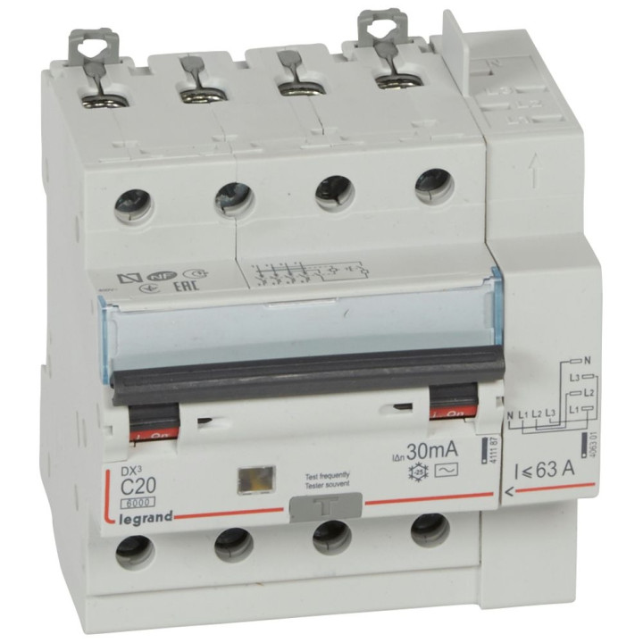 LEGRAND - Disjoncteur différentiel DX3 4P - 20A - 30ma - AC - 411198