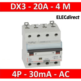 LEGRAND - Disjoncteur Différentiel  DX3  4P - 20A - 30MA - AC - 411187