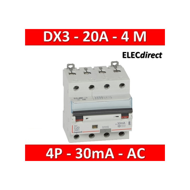 LEGRAND - Disjoncteur Différentiel  DX3  4P - 20A - 30MA - AC - 411187