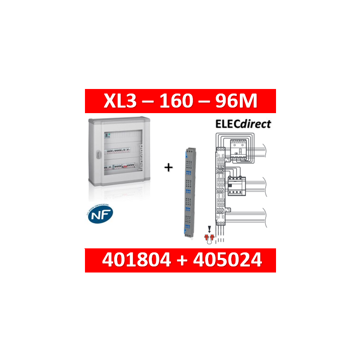 Legrand - Coffret 96 modules - 4 rangées de 24M + peigne vertical tétra 4P - XL3 160 - 401804+405024