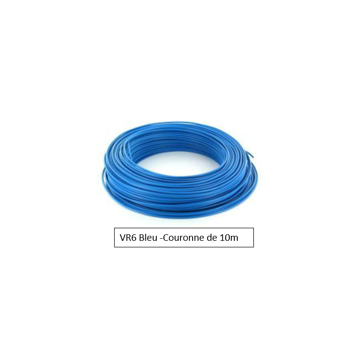 Fil HO7VR 6 mm2 rigide - Bleu - COURONNE DE 10M